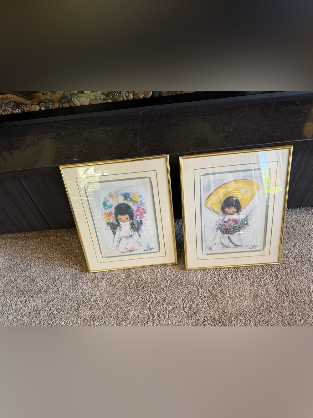 Flower Girl and Boy SW framed art by DeGrazia